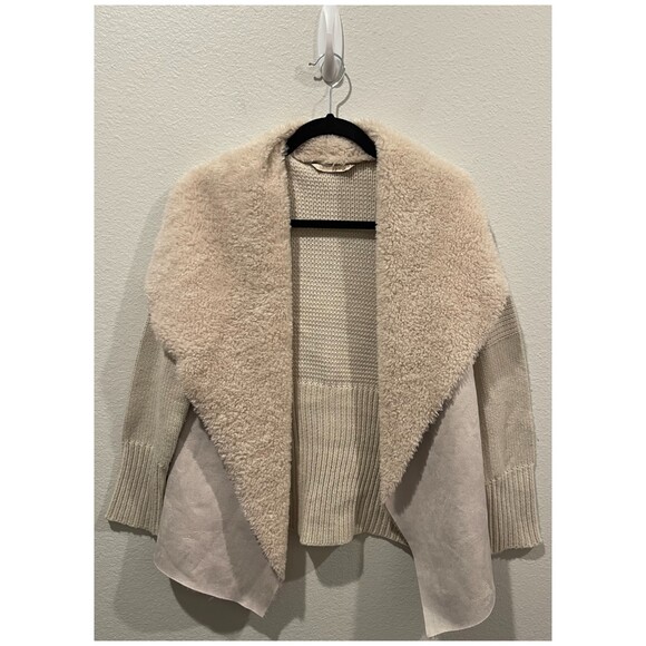 SOFT SURROUNDINGS Faux Suede Open Asymmetric Beige Cardigan - Picture 1 of 3